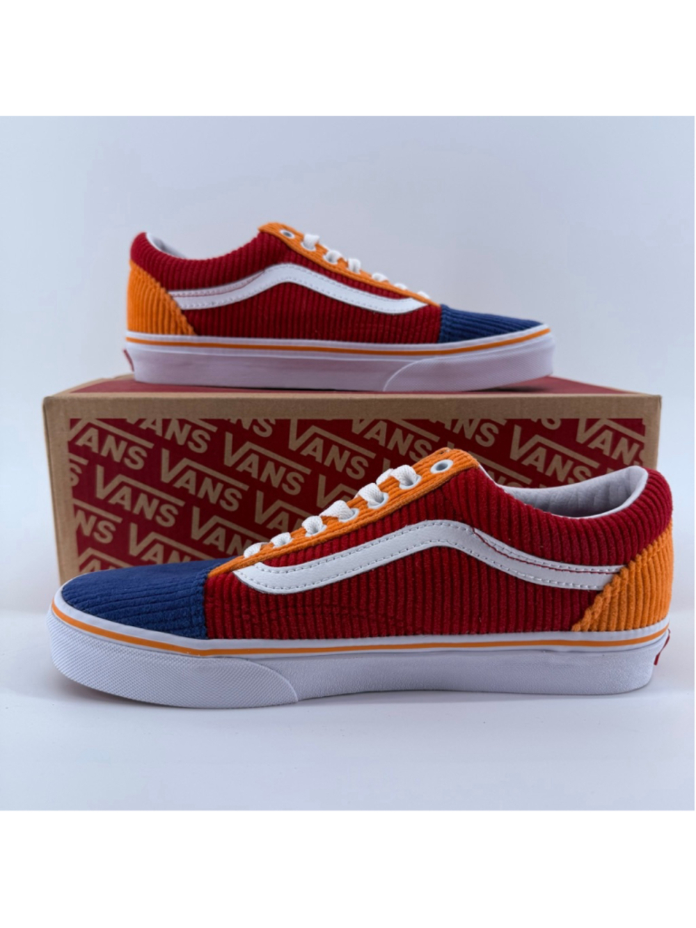 Men's Vans Old Skool Corduroy Sneakers Size 7 Red Orange Blue